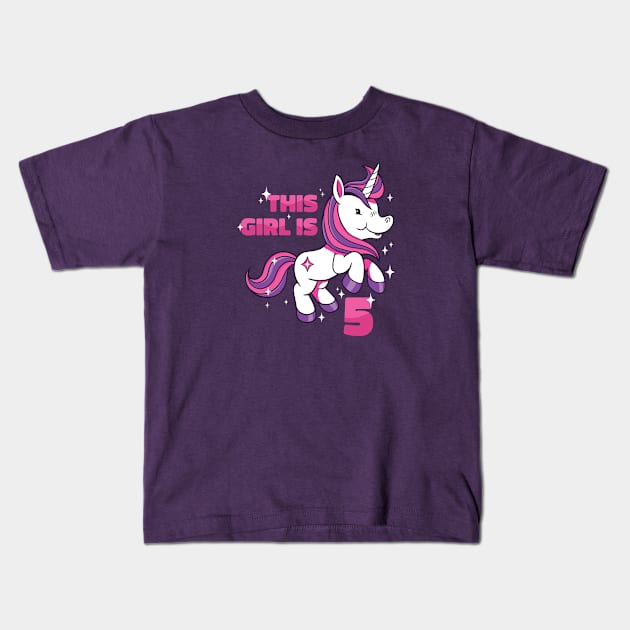 Cute Unicorn Birthday | This Girl Is Now 5 Kids T-Shirt by SLAG_Creative